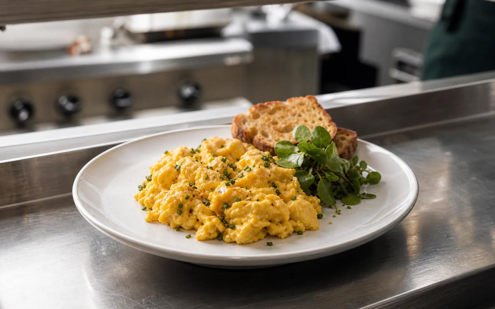 Plant-based whole-egg style scramble prepared in a commercial kitchen